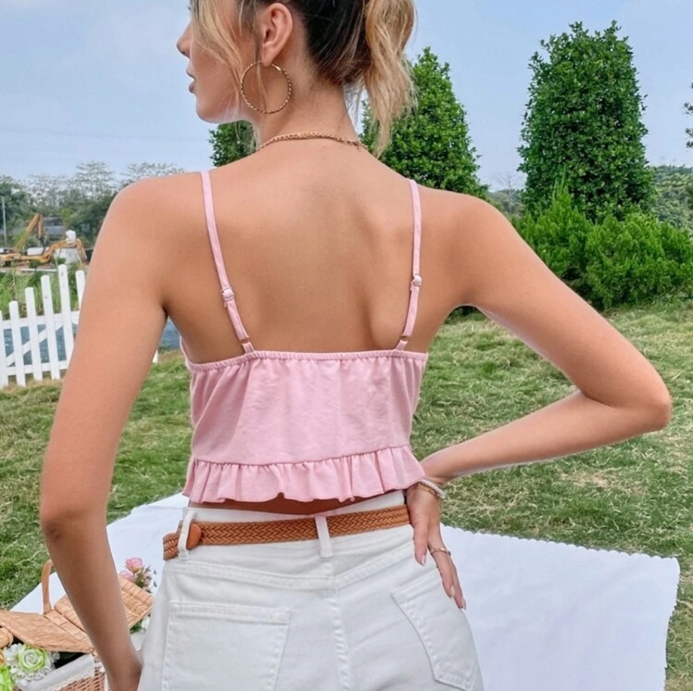 Tie Front Crop Top - Picture 3 of 5